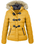 Women’s Horn Buckle Cotton Coat – Short Casual Warm Winter Jacket
