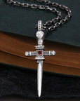 Men’s S925 Sterling Silver Skull & Knight Sword Cross Pendant - Gothic Edgy Jewelry (No Chain, 925 Silver, Unique Statement Piece)
