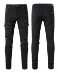 Black Patch Pleated Jeans For Men (3 to 7 days shipping)