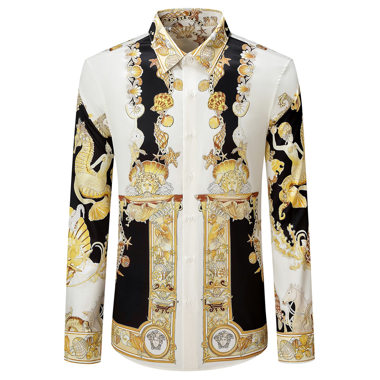 Men Slim Fit Printed Long Sleeve Shirt – Anti-Wrinkle No-Iron European Style Statement Dress Shirt=