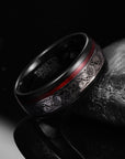 8mm Wide Electroplated Black Spiral Red Tungsten Steel Ring