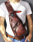 Men’s Genuine Cowhide Leather Chest Bag – Simple Retro Crossbody Satchel