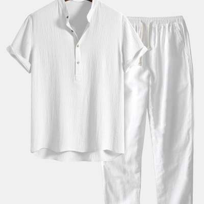 Men’s Printed Casual Suit – Loose Short Sleeve Shirt &amp; Trousers Set