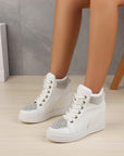 Height Increasing Shoes Women Rhinestone Flats Lace-up Sneakers Shoes