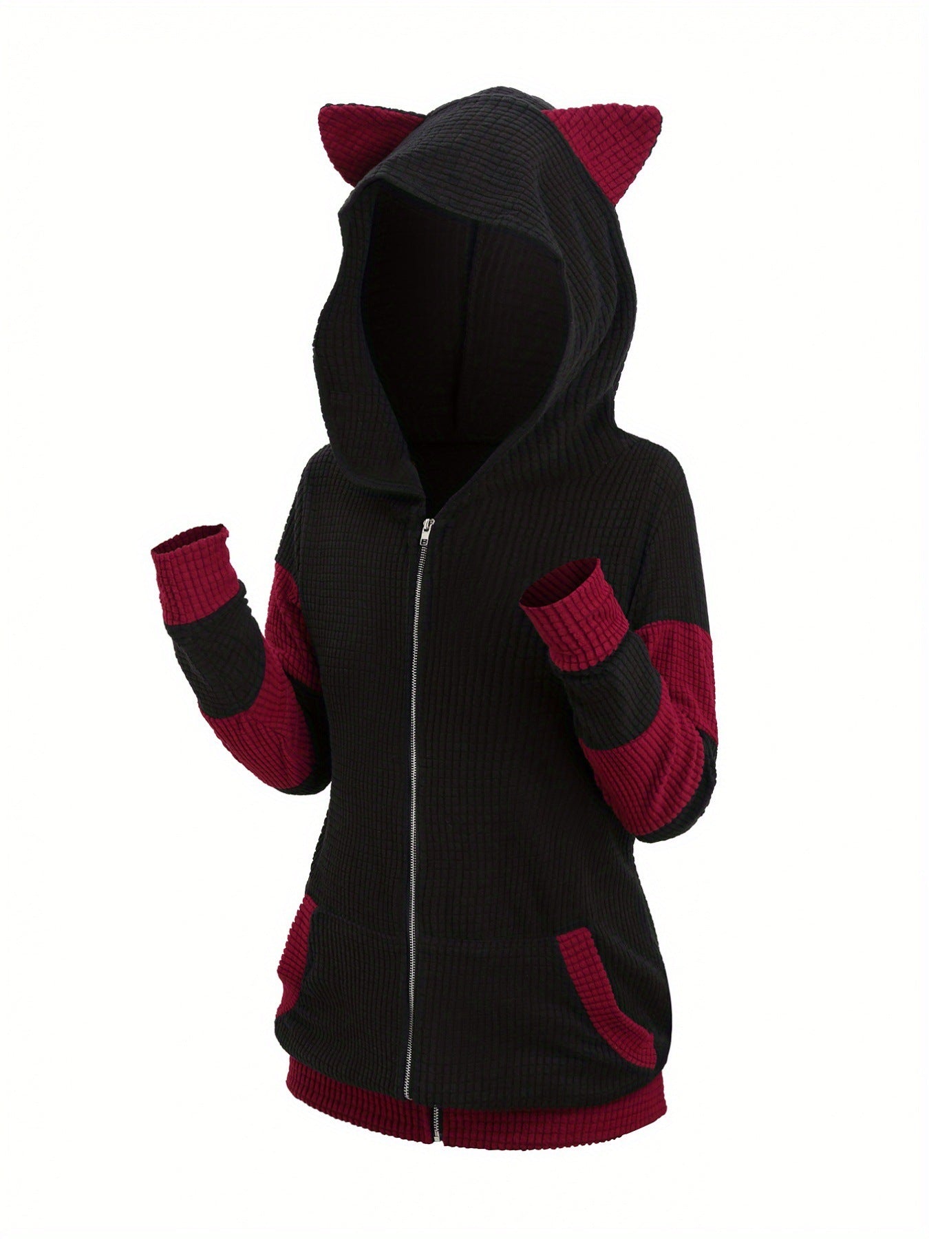 Women’s Thickened Cat Ear Zipper Hoodie – Playful Comfort Meets Cozy Streetwear