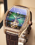 Men Automatic Mechanical Wrist Watch – Barrel Case Luminous Dial Genuine Leather Strap Luxury Timepiece