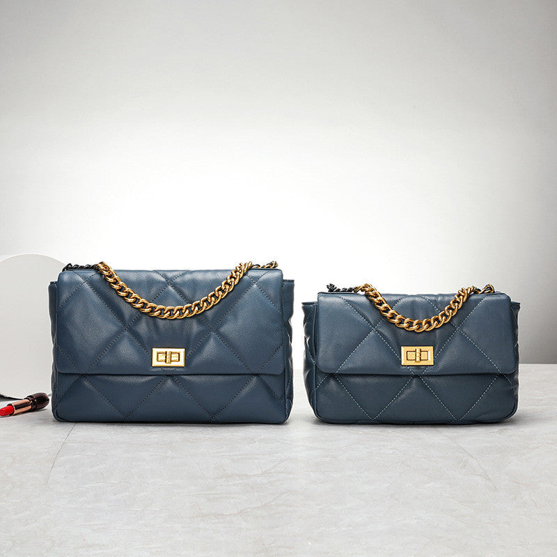 Women’s Genuine Sheepskin Chain Shoulder Bag – Quilted Rhombus Leather Messenger