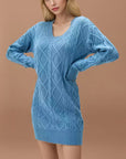WOMEN Mid-length Sweater V-neck Knitted Twist Dress