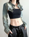 Women’s Loose Long-Sleeve Ultra-Short Denim Waistcoat Jacket – Trendy Street Style