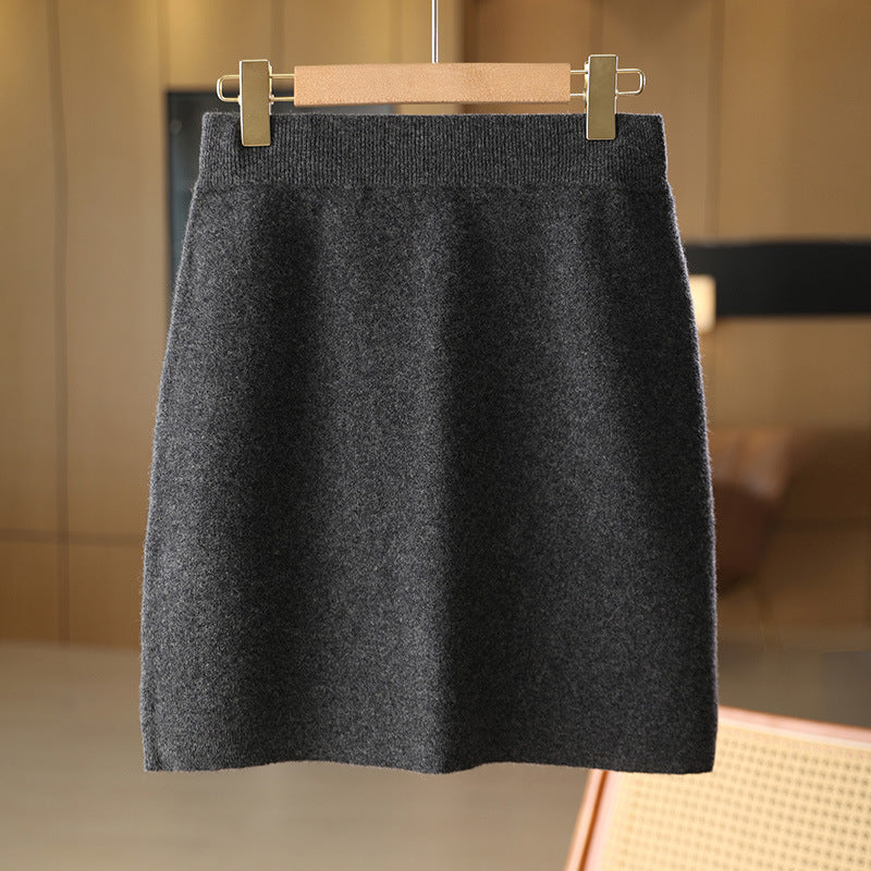Women’s Pure Wool Knit Skirt – Elegant High-Elastic Short Skirt for Commuting Chic