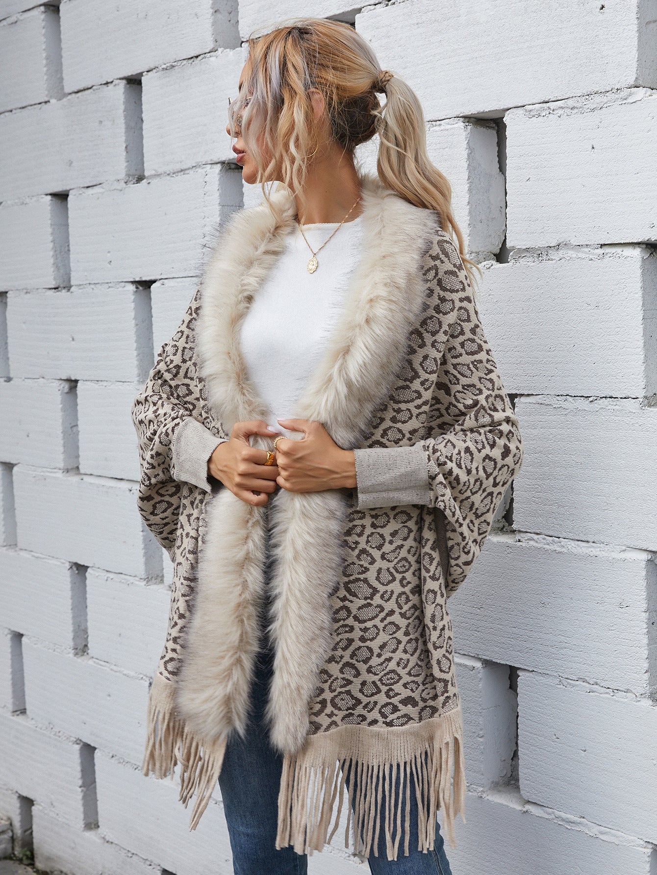 Fur Collar Cardigan Shawl Knitted Jacket