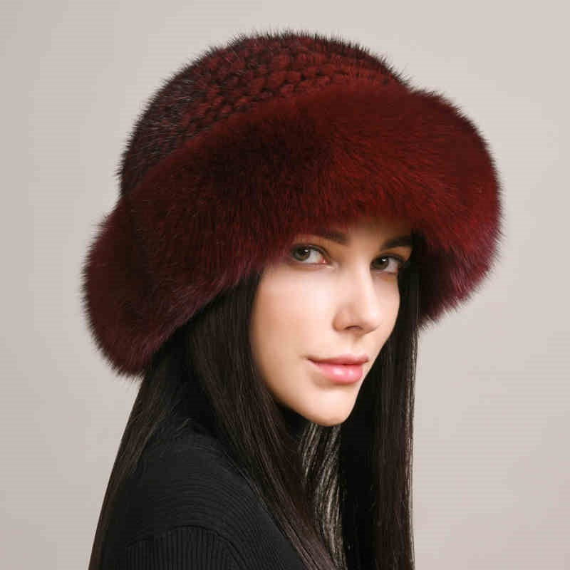 Mink Hair Hat Lady Braided Fur Winter  Women