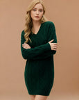 WOMEN Mid-length Sweater V-neck Knitted Twist Dress