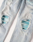 Baby Blue Wash Water Worn Patch Torn Jeans Male