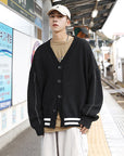 Contrast color sweater cardigan men