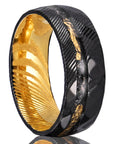 Men Two-Tone Damascus Steel Ring – Tungsten Steel Band with Gold Foil Meteorite Inlay Minimalist Geometric Wedding Ring