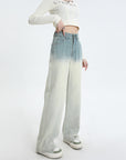 Women’s Gradient Blue Straight-Leg Jeans – Wide-Leg High Street Denim