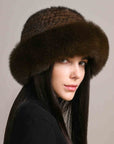 Mink Hair Hat Lady Braided Fur Winter  Women