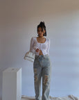 Women’s Slim Straight Loose Jeans – High Waist Distressed Denim