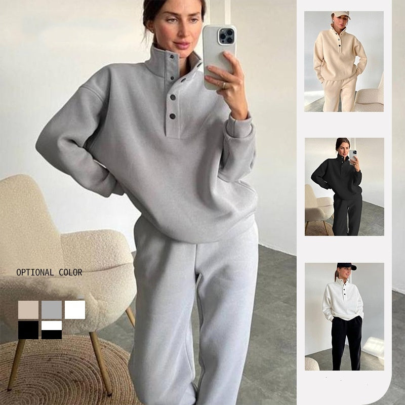 Oversized Solid Casual Pullovers Long Pant Set Warm HoodiE