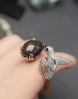 Natural Black Opal Ring For Women (3 to 7 days shipping)