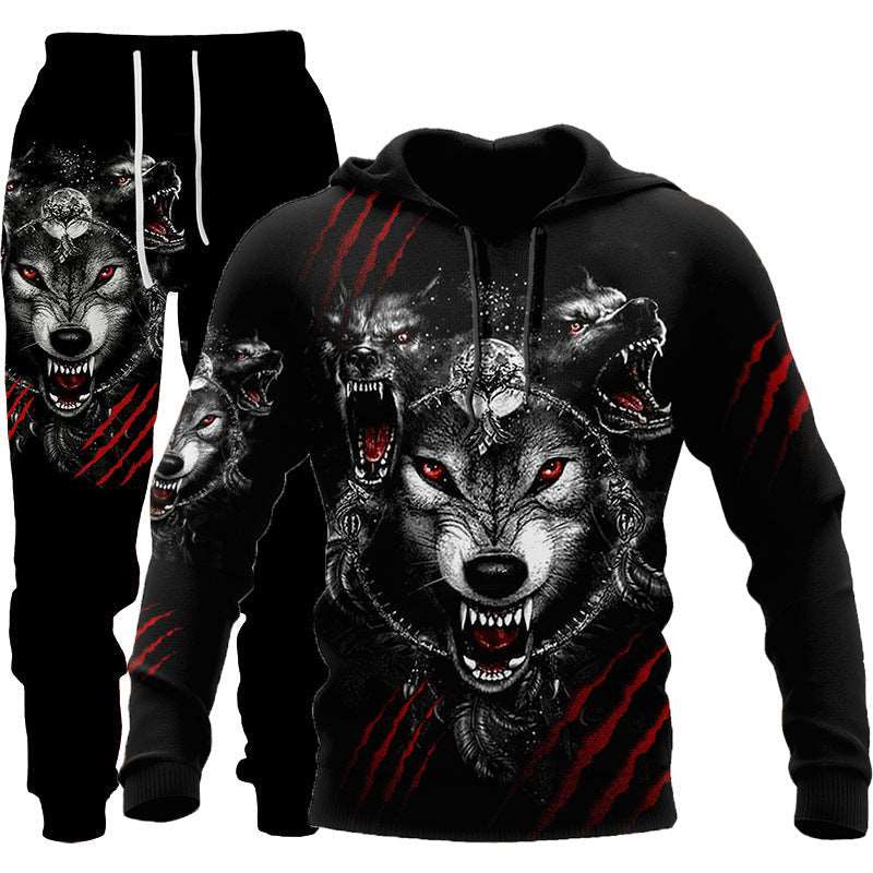 3D Wolf Print Tracksuit Men Sportswear Hooded Sweatsuit Two Piece Outdoors Running Fitness Mens Clothing Jogging Set AliFinds