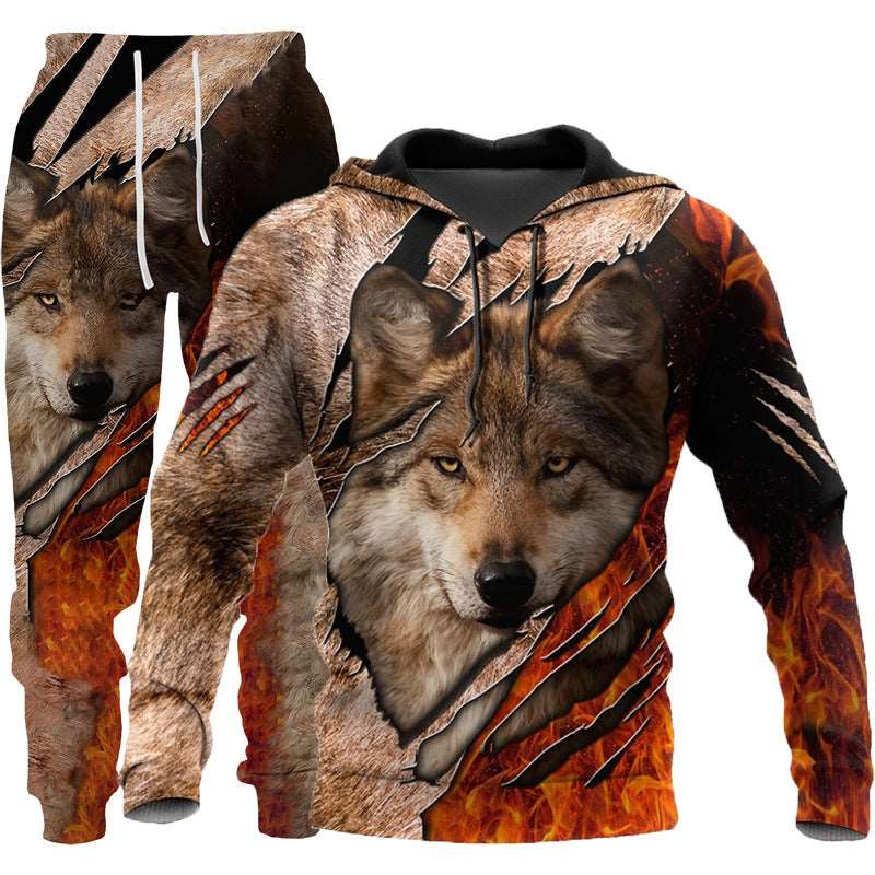 3D Wolf Print Tracksuit Men Sportswear Hooded Sweatsuit Two Piece Outdoors Running Fitness Mens Clothing Jogging Set AliFinds