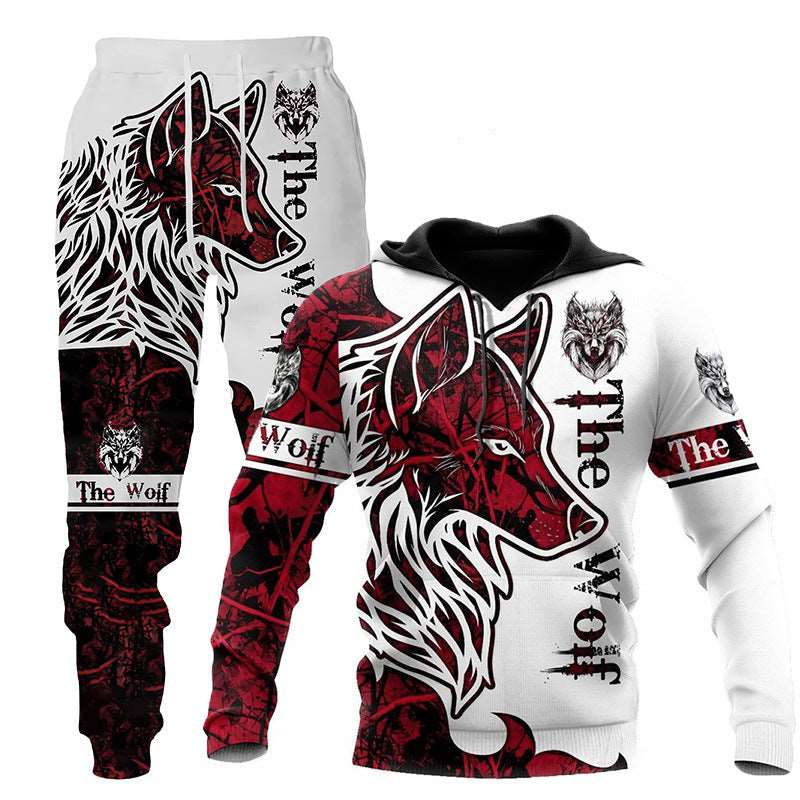 3D Wolf Print Tracksuit Men Sportswear Hooded Sweatsuit Two Piece Outdoors Running Fitness Mens Clothing Jogging Set AliFinds