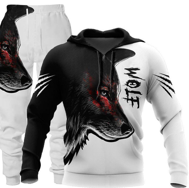 3D Wolf Print Tracksuit Men Sportswear Hooded Sweatsuit Two Piece Outdoors Running Fitness Mens Clothing Jogging Set AliFinds