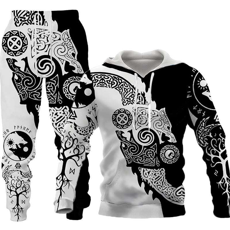 3D Wolf Print Tracksuit Men Sportswear Hooded Sweatsuit Two Piece Outdoors Running Fitness Mens Clothing Jogging Set AliFinds