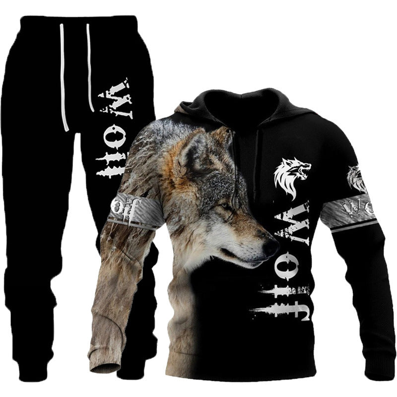 3D Wolf Print Tracksuit Men Sportswear Hooded Sweatsuit Two Piece Outdoors Running Fitness Mens Clothing Jogging Set AliFinds