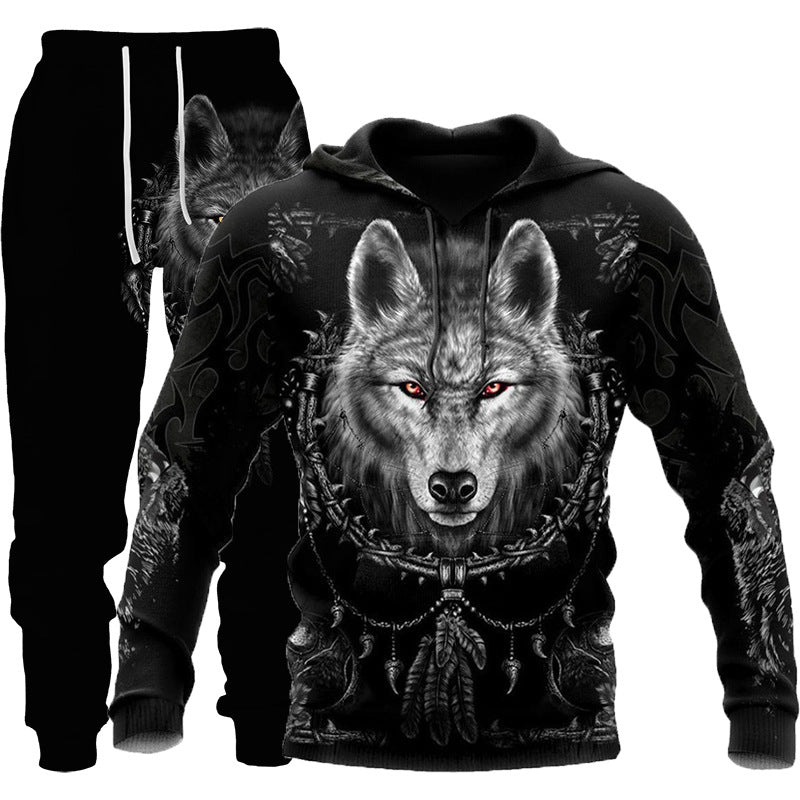 3D Wolf Print Tracksuit Men Sportswear Hooded Sweatsuit Two Piece Outdoors Running Fitness Mens Clothing Jogging Set AliFinds