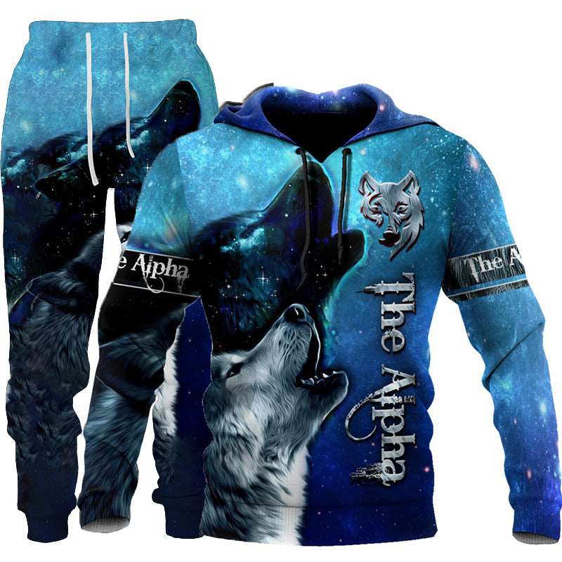 3D Wolf Print Tracksuit Men Sportswear Hooded Sweatsuit Two Piece Outdoors Running Fitness Mens Clothing Jogging Set AliFinds