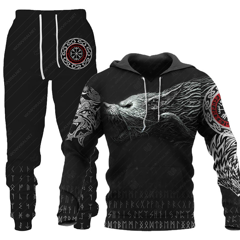 3D Wolf Print Tracksuit Men Sportswear Hooded Sweatsuit Two Piece Outdoors Running Fitness Mens Clothing Jogging Set AliFinds