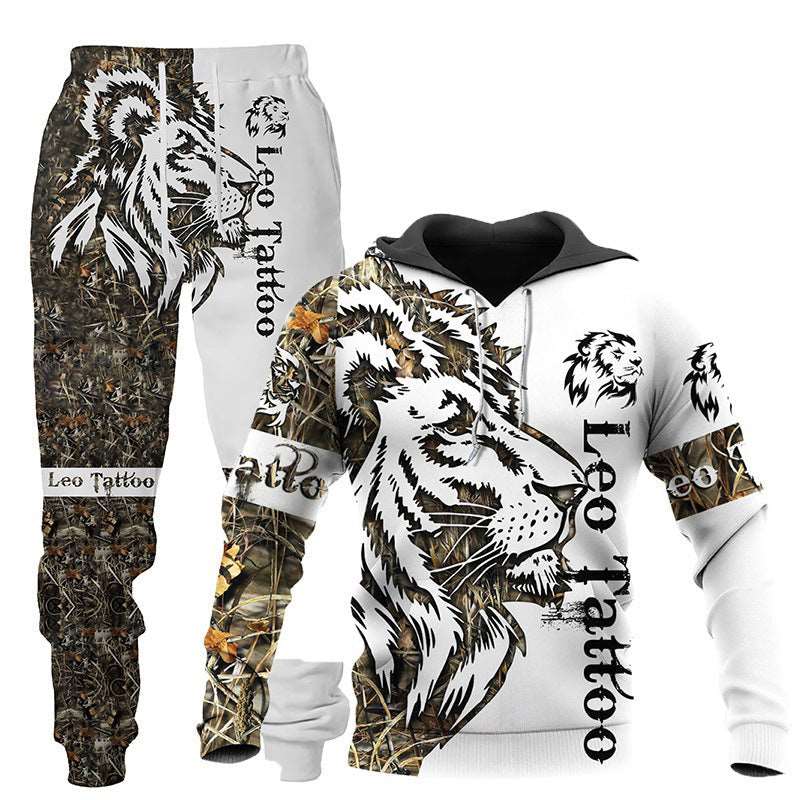 3D Wolf Print Tracksuit Men Sportswear Hooded Sweatsuit Two Piece Outdoors Running Fitness Mens Clothing Jogging Set AliFinds