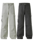 Pocket Washed Cargo Pants Men's Pleated Loose Wide-leg Cotton Casual Trousers