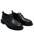 Men Brogue Genuine Leather Shoes – Classic British Carved Lace-Up Dress Shoes with Height Increase Thick Sole