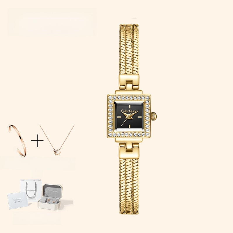 Women Luxury Square Quartz Watch – Central European Retro Style Alloy Bracelet Wristwatch with 30M Waterproof