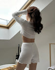 Pajamas Long Sleeve Shorts Suit For Women