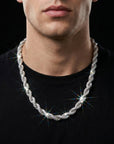 Men’s Hip-Hop Twist Chain Necklace – Geometric Diamond-Encrusted Chain with Thick Rope Design, Gold/Silver Finish & Bold Street Style