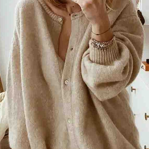 Long Sleeve Knitted Cardigan Sweater Lantern Sleeve