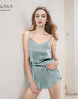 Women 100% Mulberry Silk Pajama Set – Sleeveless Top and Shorts Lightweight Breathable Summer Loungewear