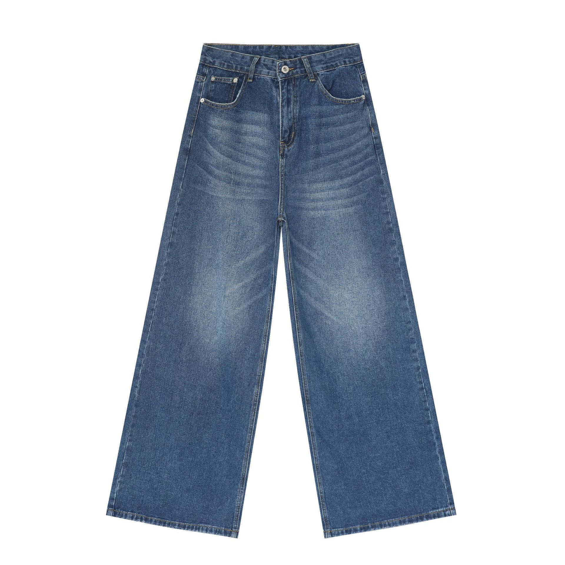 Loose Straight Cut Cotton Blend Jeans