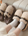 Winter Plush Slippers With Bow Button Design Indoor Non-slip Thick-soled Fur Home Slipper Fluffy Slides Household Warm Hose Shoes For Women