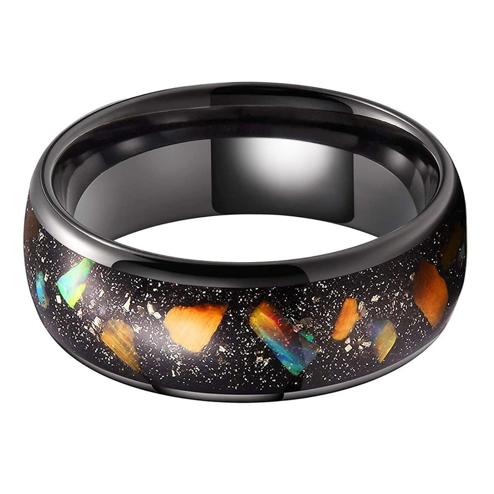 8mm Inlaid Galaxy Broken Opal Tungsten Ring MEN