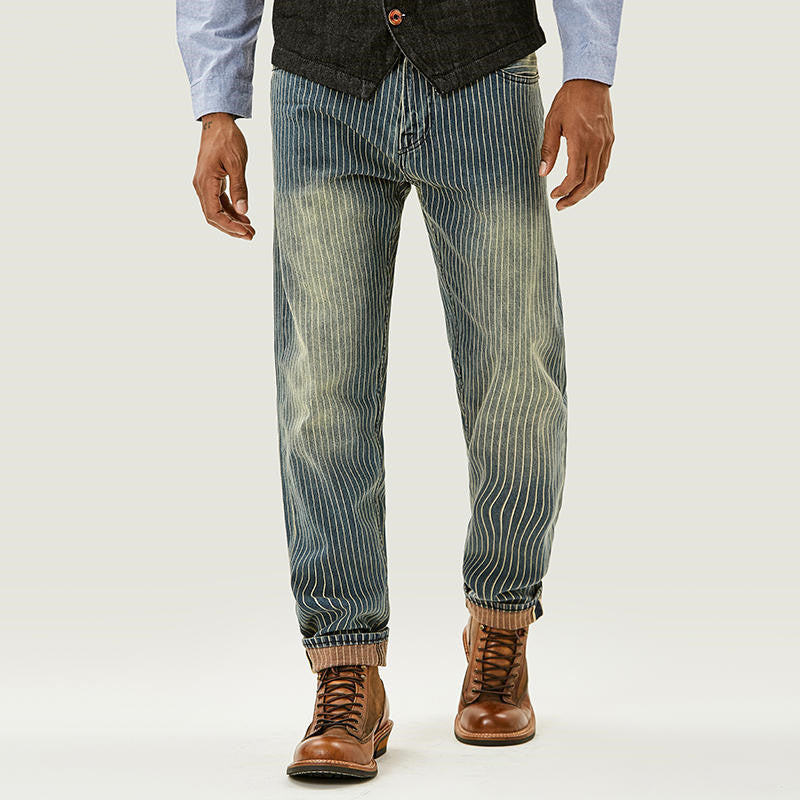 Men&#39;s Retro Loose Striped Jeans