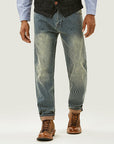 Men's Retro Loose Striped Jeans