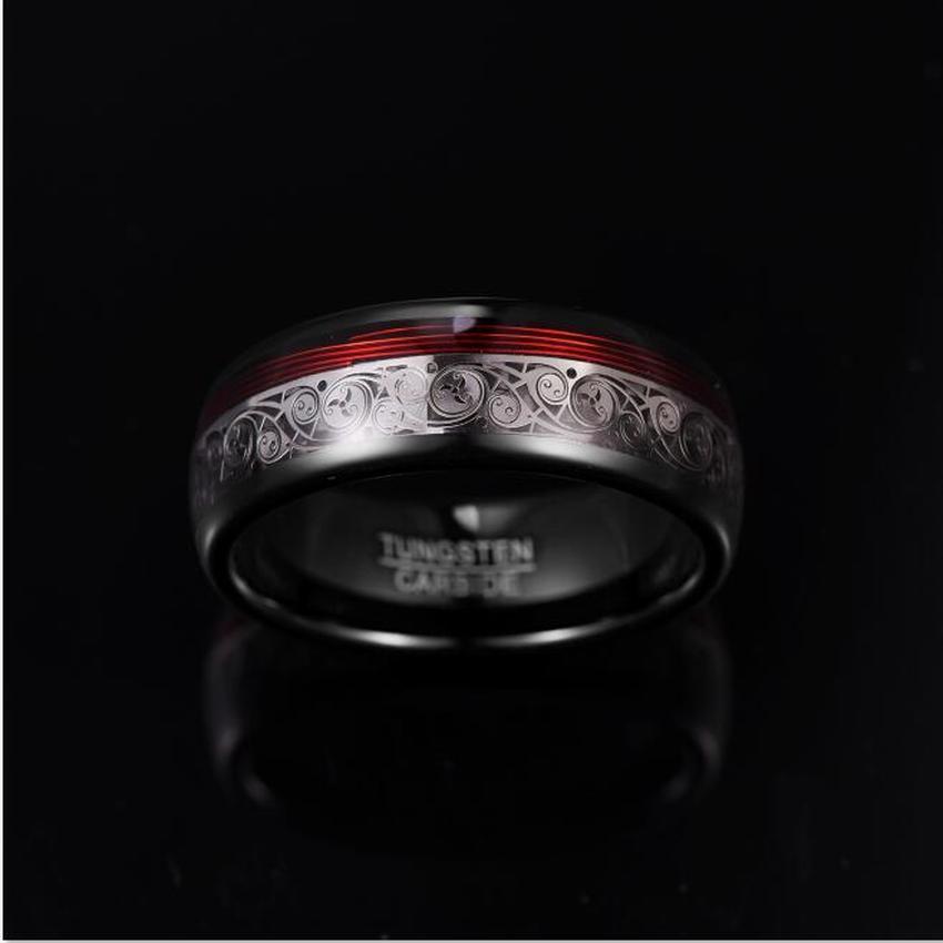 8mm Wide Electroplated Black Spiral Red Tungsten Steel Ring