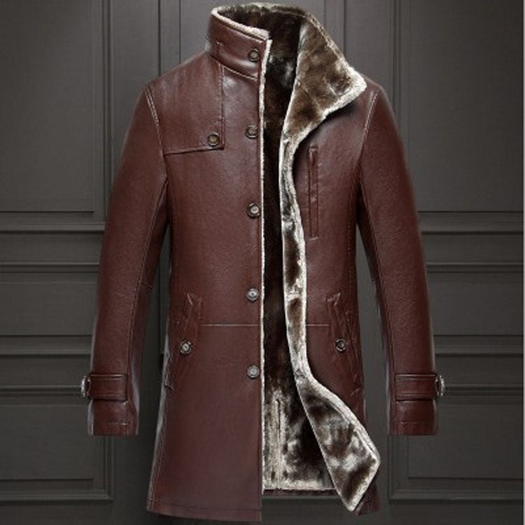 Men&#39;s Mid-length  Collar Sheepskin Thickened Fur Overcoat Coat