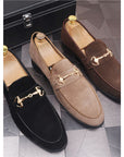 Men’s Genuine Leather Slip-On Shoes – Light Luxury Suede Beanie Loafers